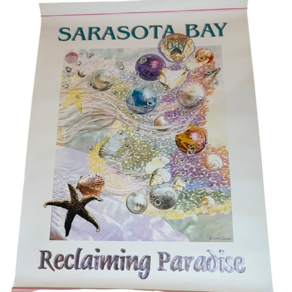 Vintage 90s Tom Cross Sarasota Bay Ocean Life Poster - 24x18" Glossy Art Print